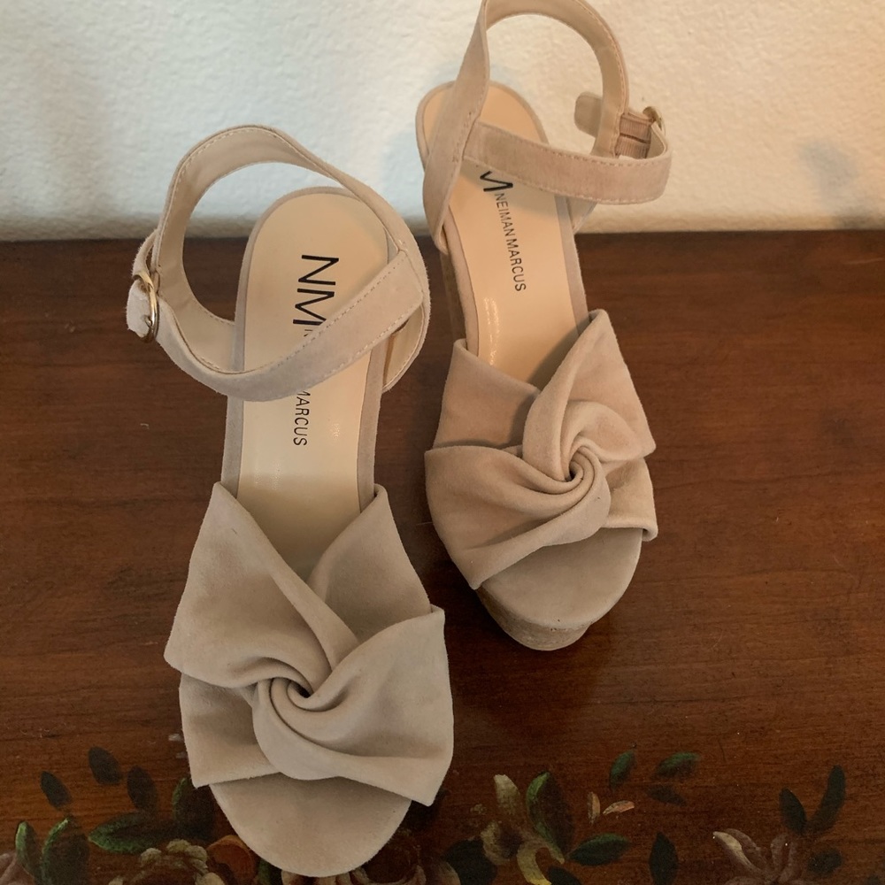 Neiman Marcus tan suede wedge